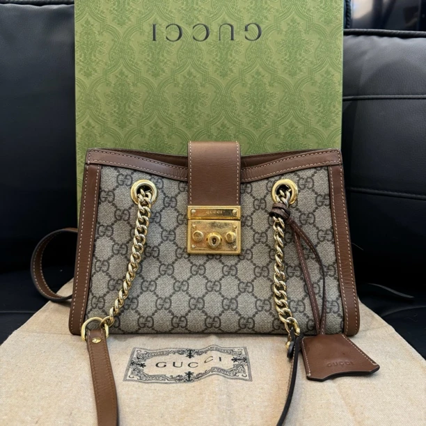 95新 GUCCI/古驰 古驰小号padlock焦糖色单肩