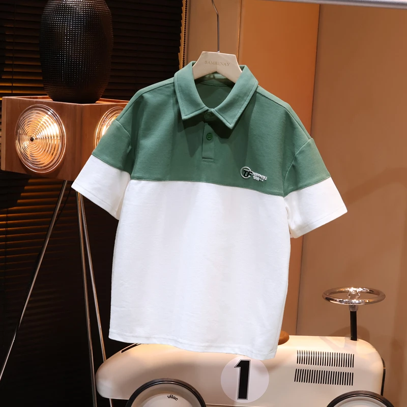 【现货】男童夏款翻领短袖半袖2024新款夏装汗衫中大童潮流C1709