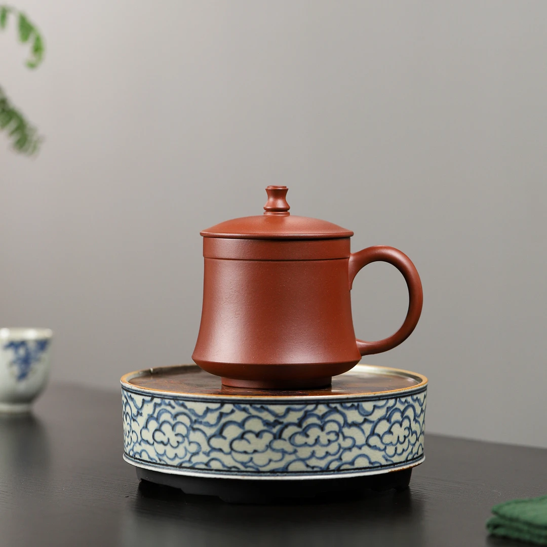 御闳抟砂粗砂半手工底槽清柱础盖杯老板紫砂杯380c大容量清水泥