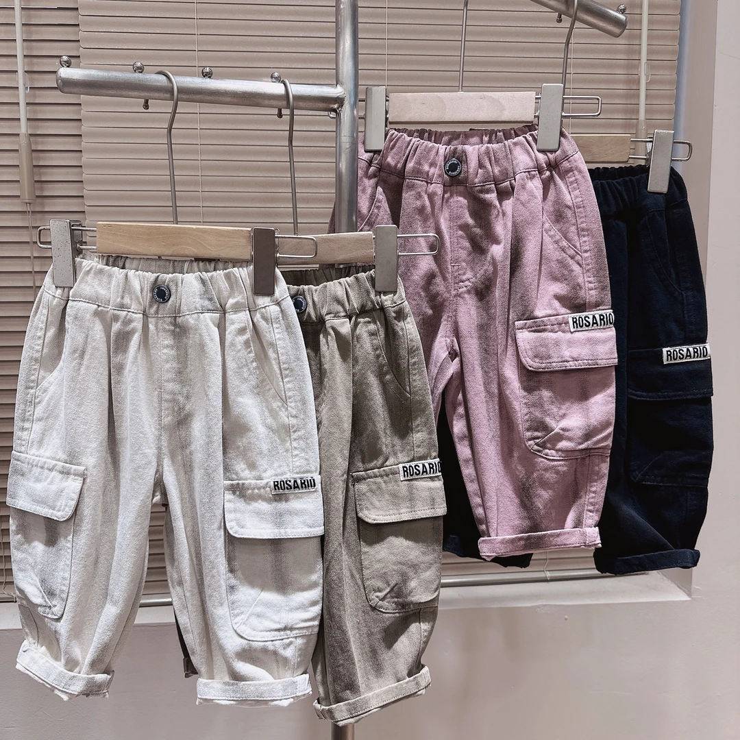 A4-4。88040橘子秋款男女童时尚百搭休闲裤子