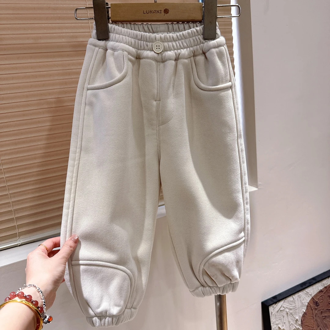 W地5。6676橘子冬款一体绒男女童时尚潮流休闲百搭卫裤