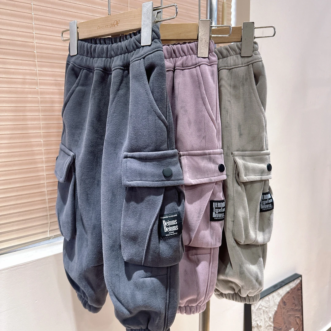 S1-1。24113橘子冬款一体绒男女童时尚百搭潮流休闲裤子