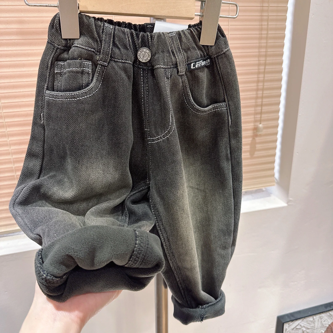 C3-6。1809橘子冬款一体男童绒时尚休闲百搭牛仔裤