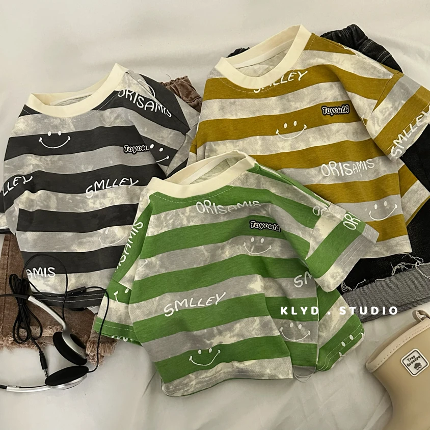 W2-1。080夏季上衣儿童韩版t恤休闲百搭宽松夏款圆领