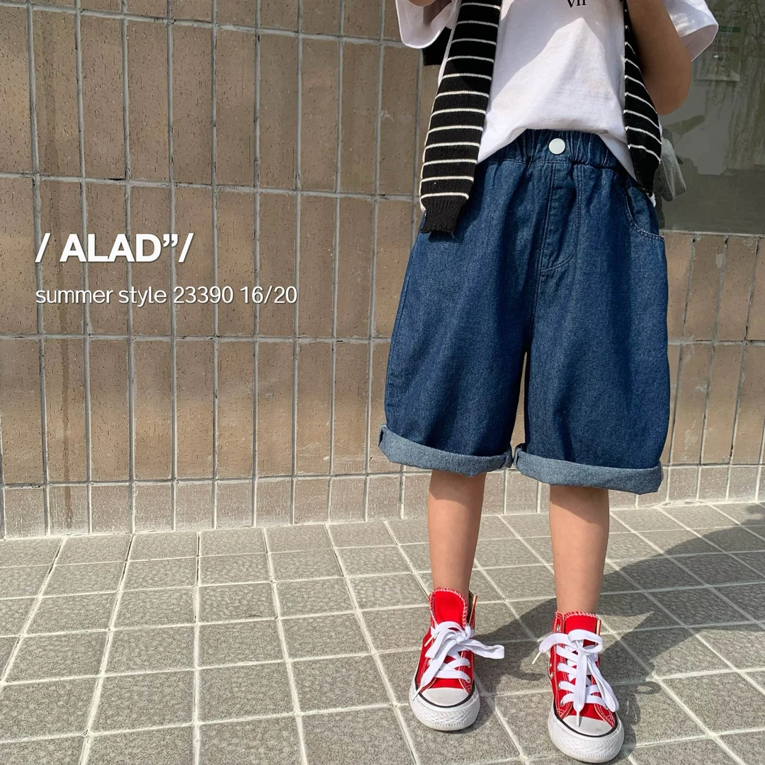 Q39。23390男女童韩版宽松薄软五分裤小童短裤子休闲牛仔裤1