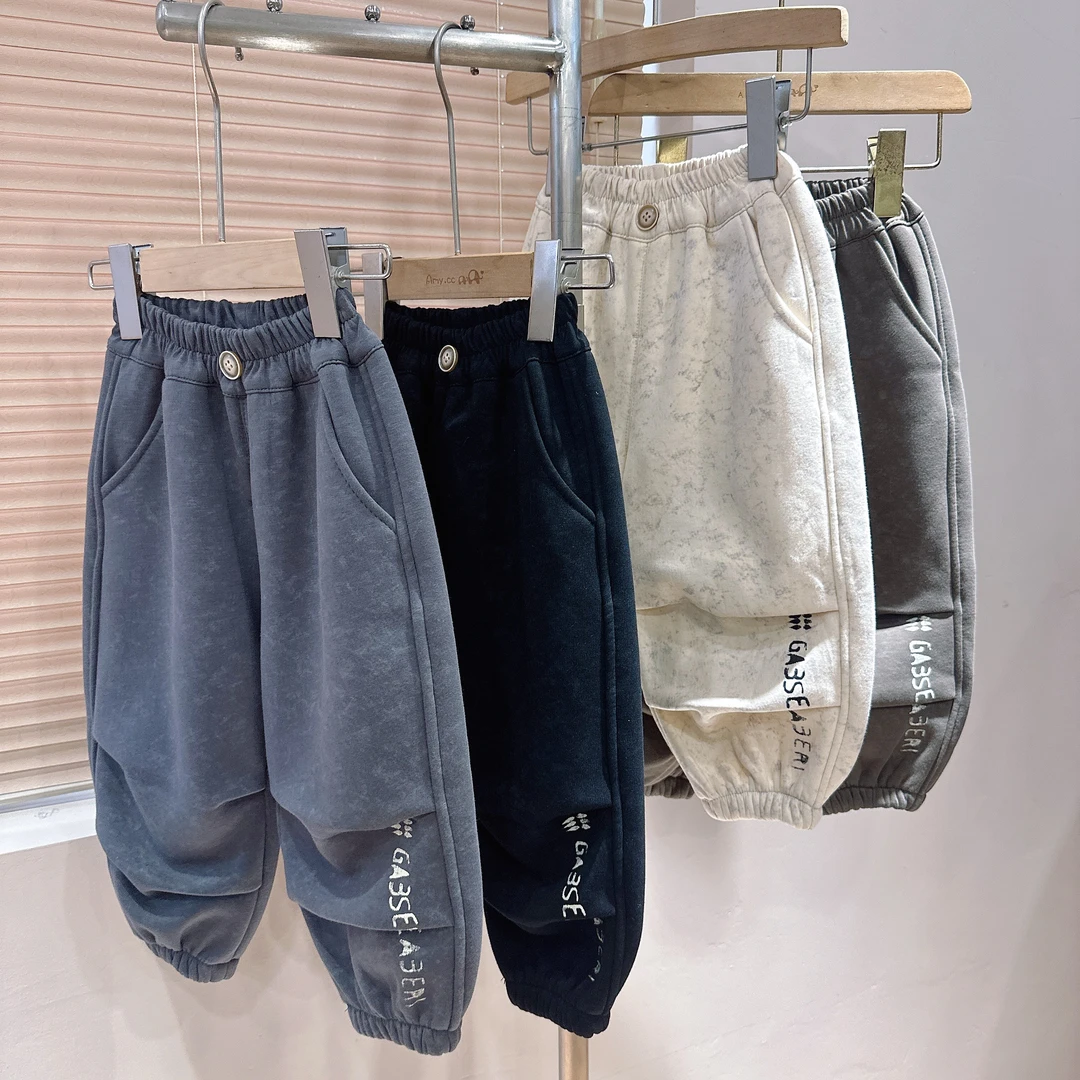 C2-7。160橘子冬款一体绒男女童洋气潮流时尚裤扎染裤子