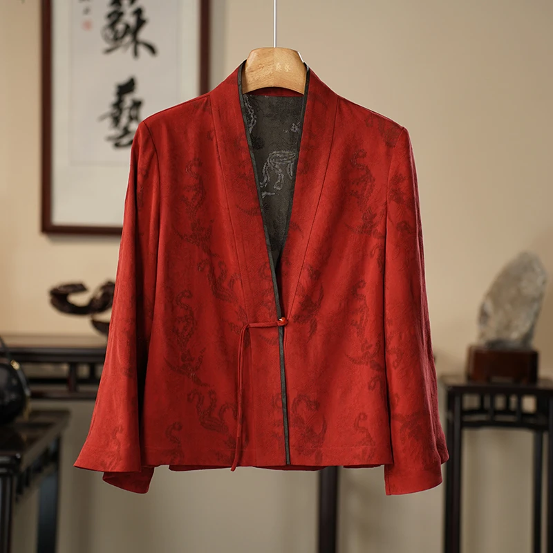 【新年战袍】香云纱桑蚕丝手工三经花罗汉服外套-68491