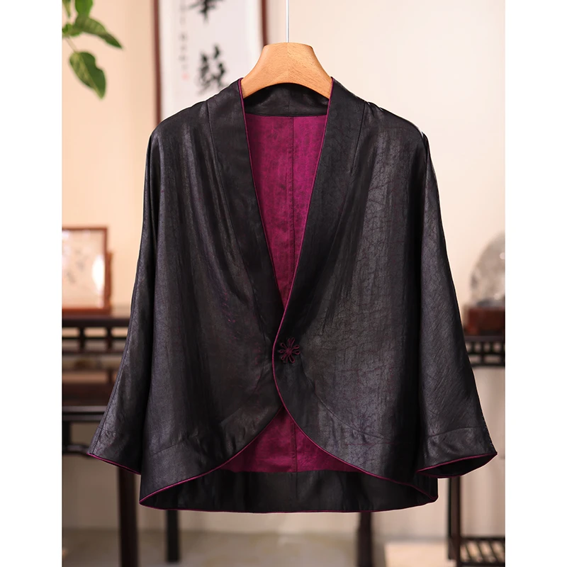 【京华苏艺】素平缎龟纹桑蚕丝香云纱国风双面穿外套上衣-56210062