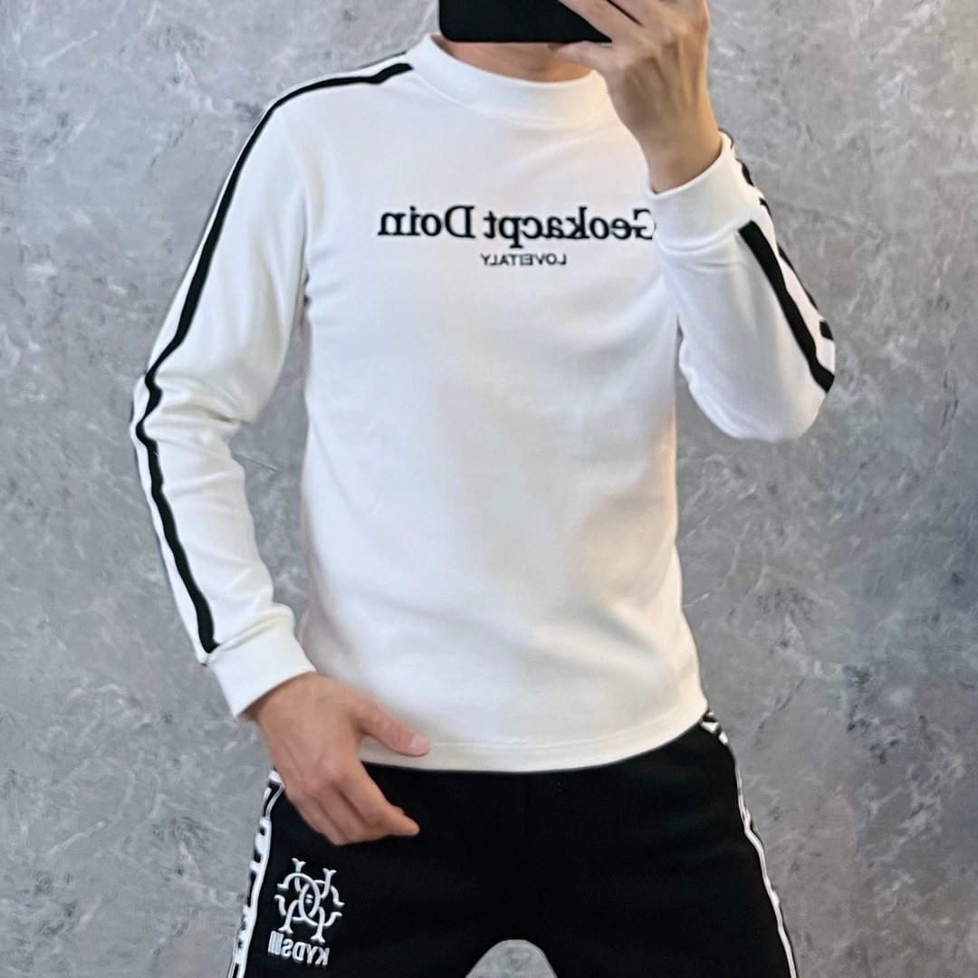 新款秋季冬季男士长袖时尚潮流百搭修身圆领高端打底衫3881