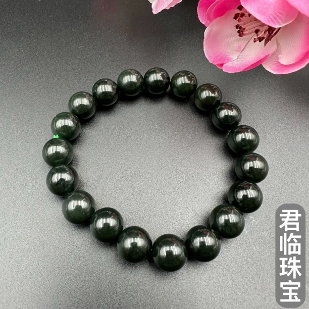 天然正品保真新疆时尚百搭塔青和田玉手串圆珠女士玉石手链