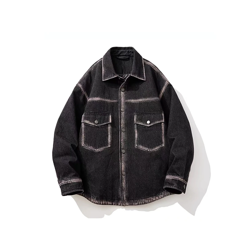 到位男装秋冬重磅牛仔重工做旧水洗轻薄款羽绒夹克L6291