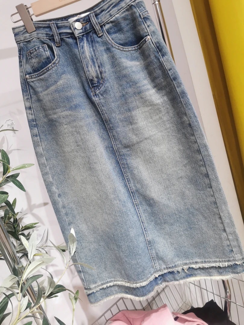 牛仔半身裙复古色