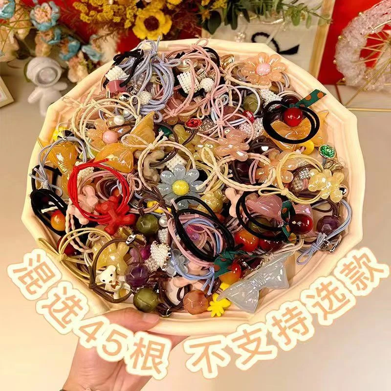 【45根9.9】45根头绳混装新款发绳简约百搭皮筋高弹力扎头发发圈9.9
