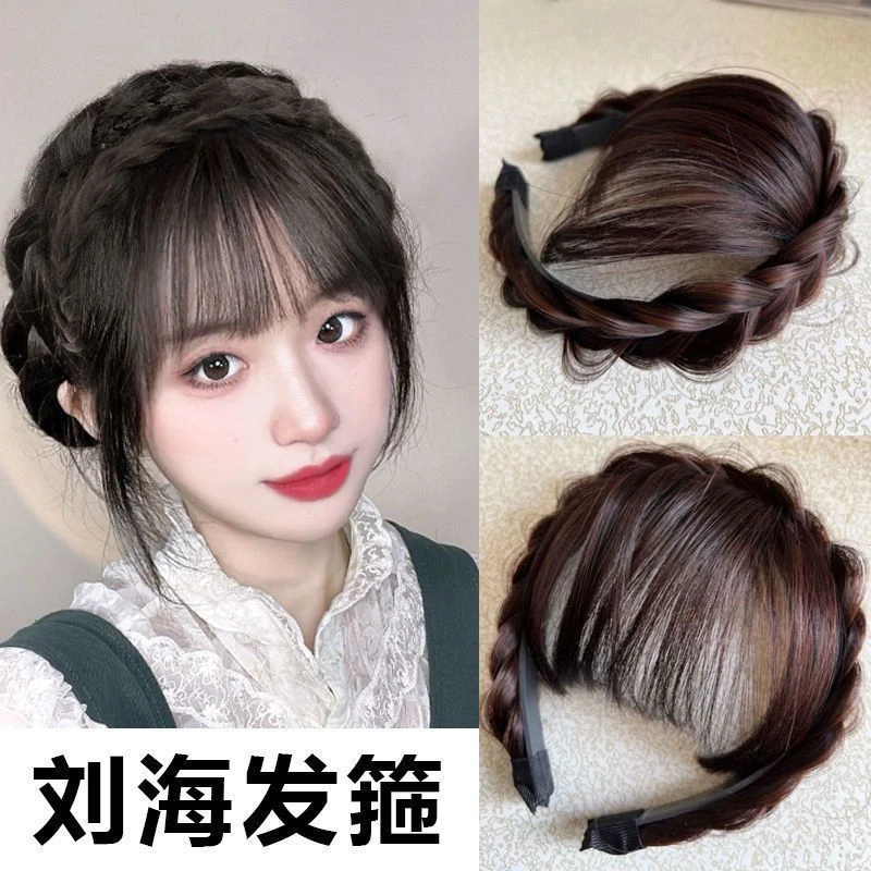 真发发箍刘海一体法式假发片自然遮白发头顶补发量修颜女人发头发