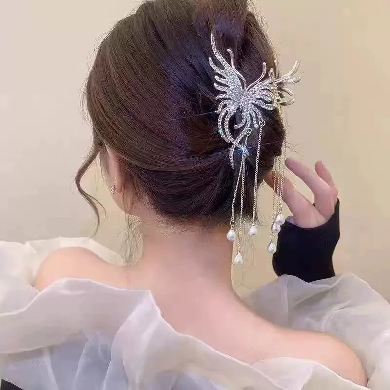 铁合金发饰 新款风铃蝴蝶流苏抓夹韩版鲨鱼夹后脑勺盘发发抓