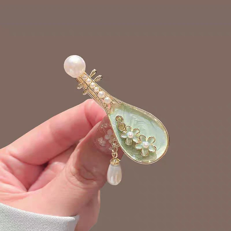 新中式玫瑰花琵琶发夹小众侧边夹刘海夹创意碎发夹子古风发卡头饰