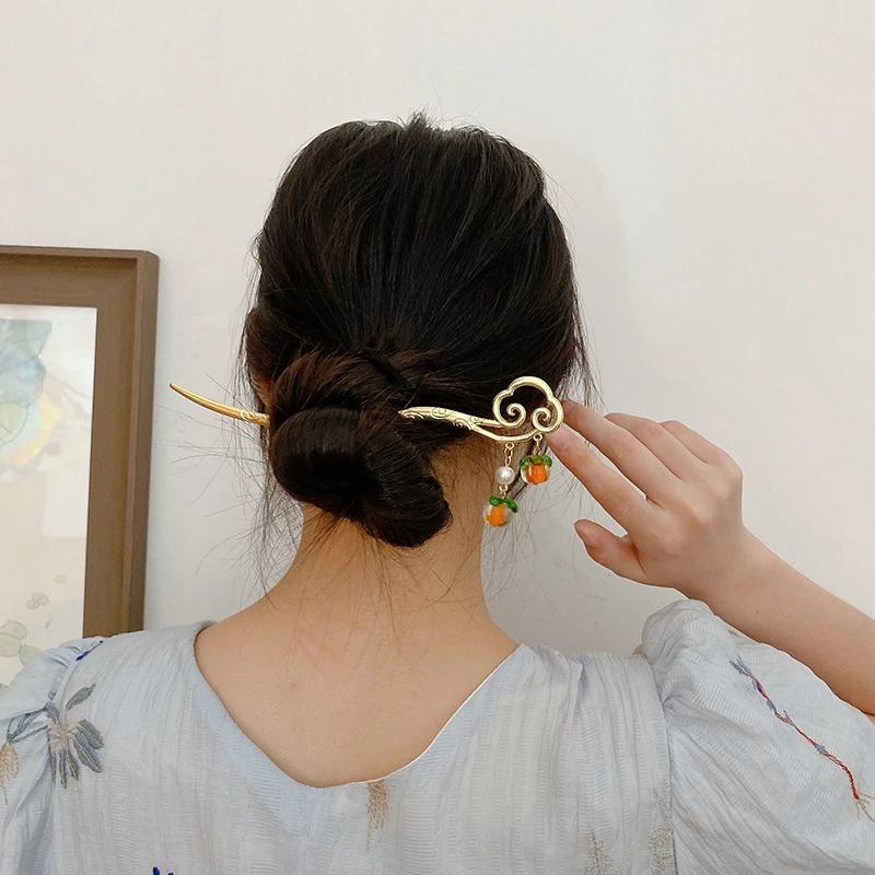 中式发钗祥云盘发簪古风生汉服丸子头发饰简约气质簪子~柿柿如意