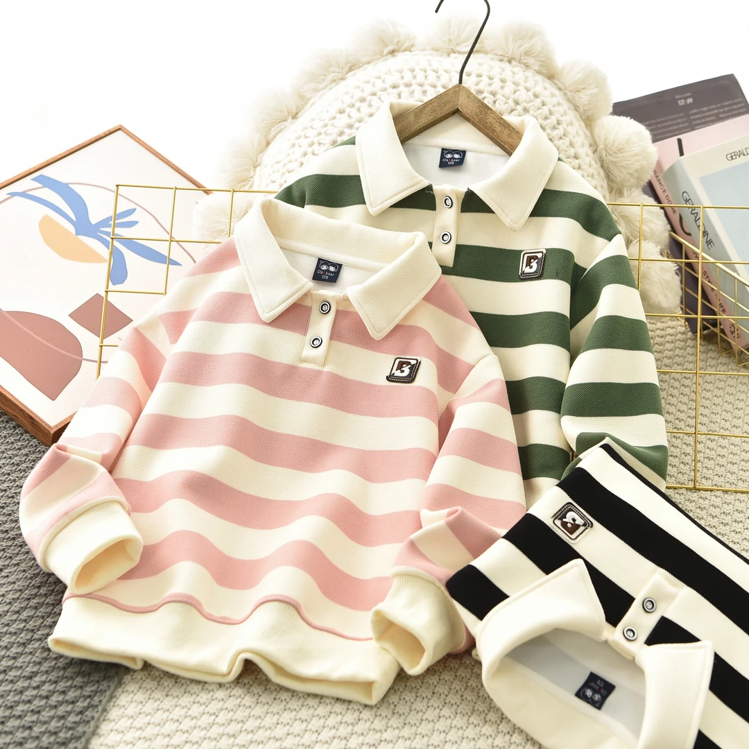 23039polo秋季条纹儿童春秋洋气休闲中大童韩版POLO领领口宝宝