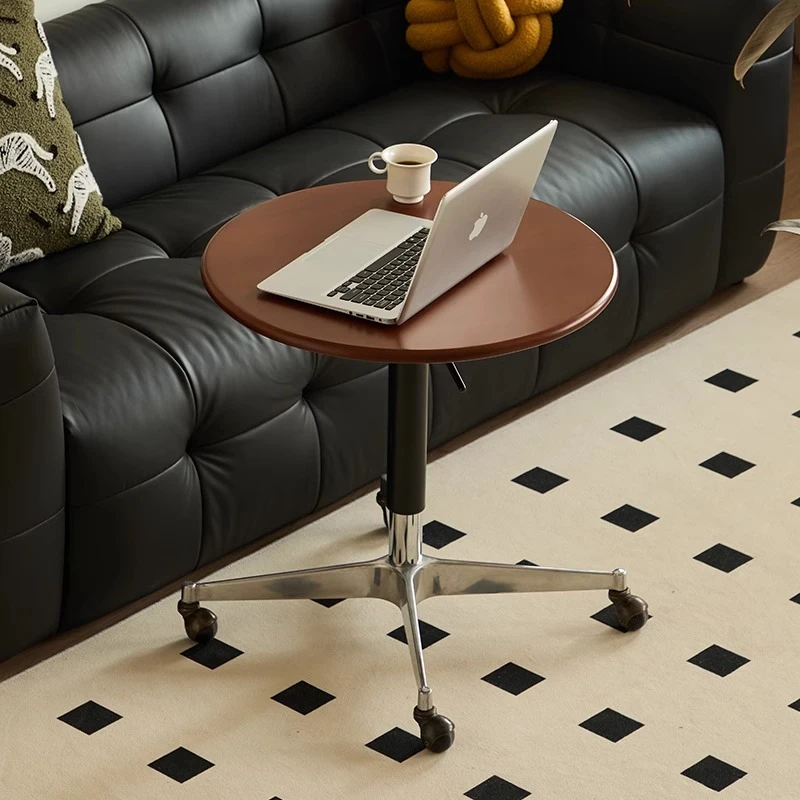 边几可升降茶几中古风床边桌沙发边几实木小圆桌可移动客厅角几