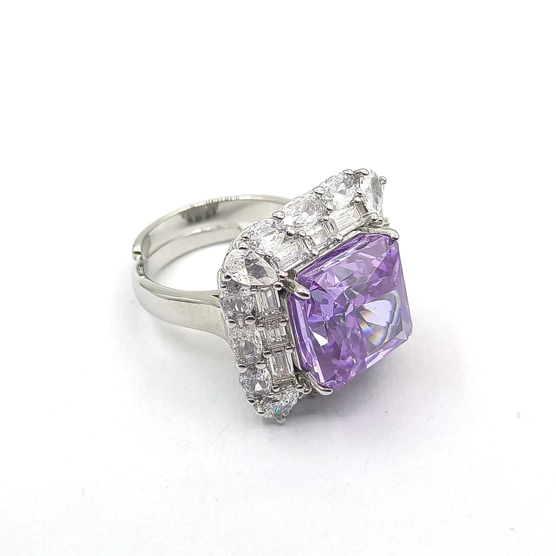 铜合金合成锆石戒指 K2ZSS-34230 冰花切 戒指轻奢气质简约时尚