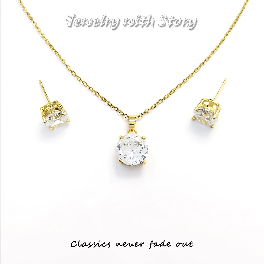 铜合金合成锆石耳饰 KDX-56115  耳饰+项链 套装小众欧美轻奢