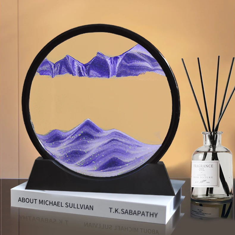 轻奢3D流沙画摆件创意礼品生日解压解闷艺术沙漏家居饰品圆形山水