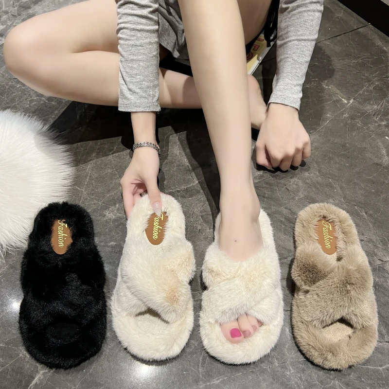 【莱亿】秋冬新款896交叉时尚百搭名媛风外穿毛毛鞋