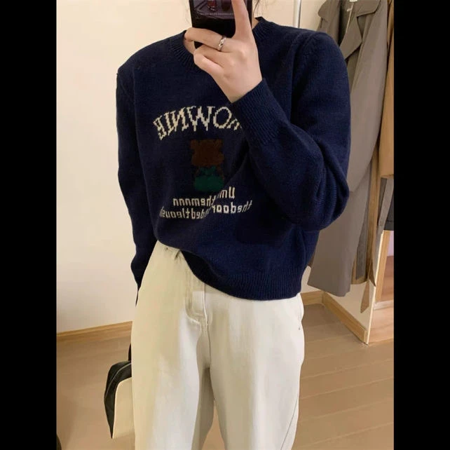 QIMO启茉（A30962#x刺绣字母毛衣）蓝色