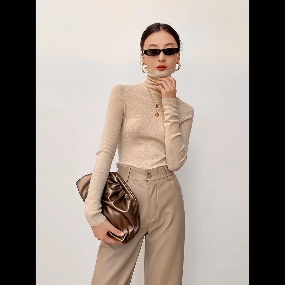 QIMO启茉（A23041#x高领纯色上衣）燕麦