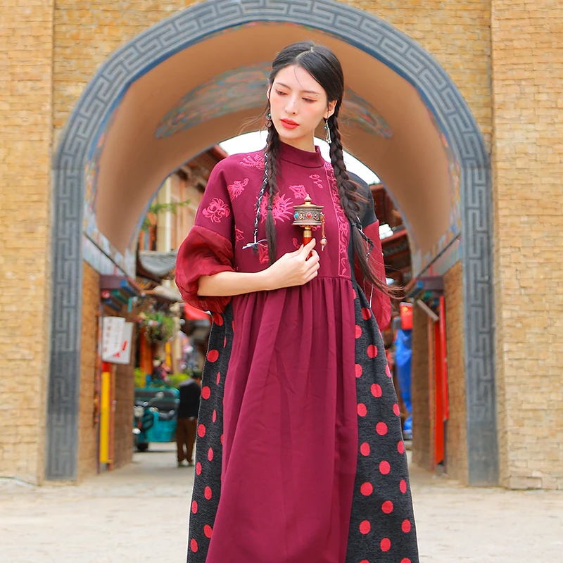 【双12同价-孤凰-现货】杨丽萍官方国风民族风新中式风圆领连衣裙