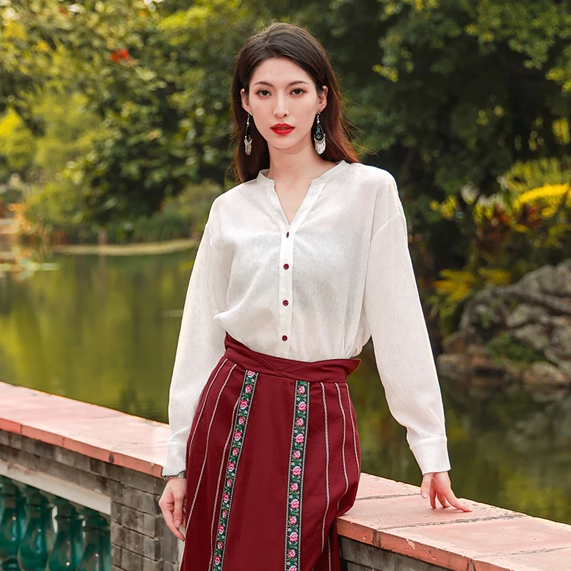 【双12同价-清秋-现货】杨丽萍官方民族风新中式风国风圆领上衣女