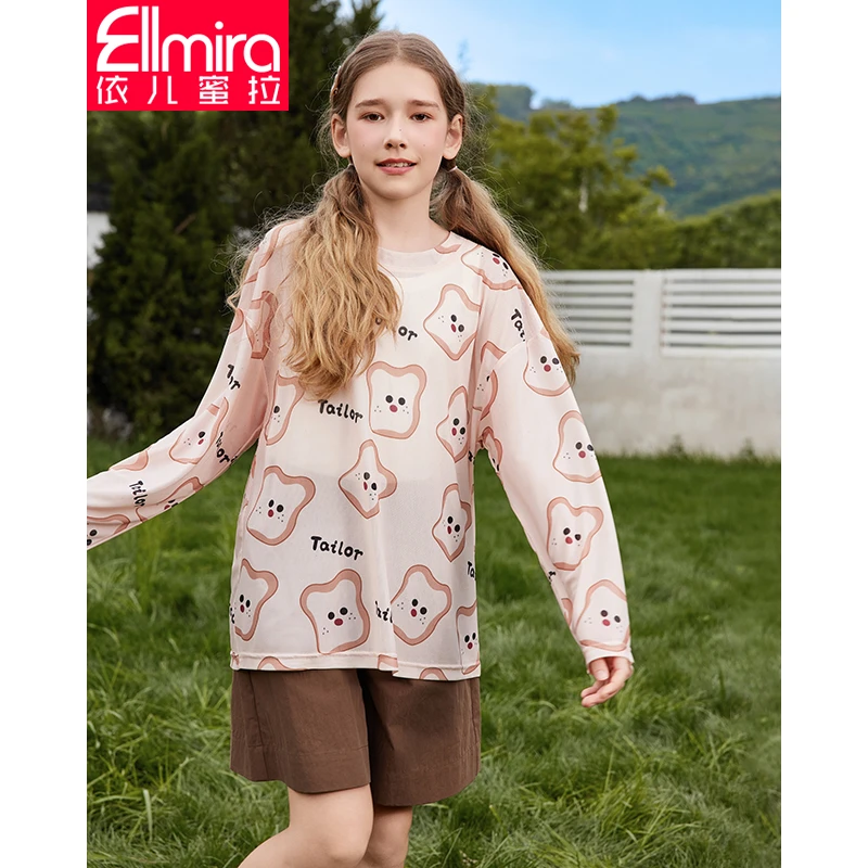 8415女童防晒衣儿童T恤长袖空调衫2024新款女孩洋气夏天薄款时尚