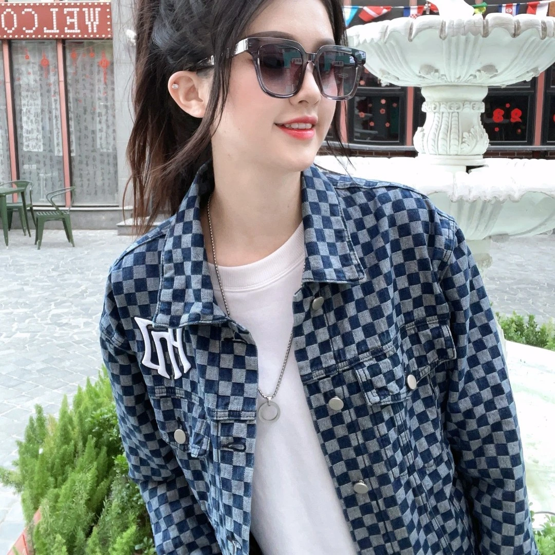 PNJ2025棋盘格长袖韩系潮牌牛仔复古休闲时尚高街宽松外套
