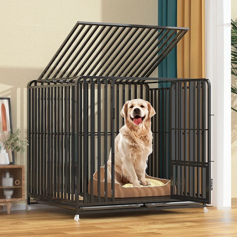 新疆包邮不锈钢狗笼子大型中型犬带厕所分离宠物笼金毛拉布拉多家