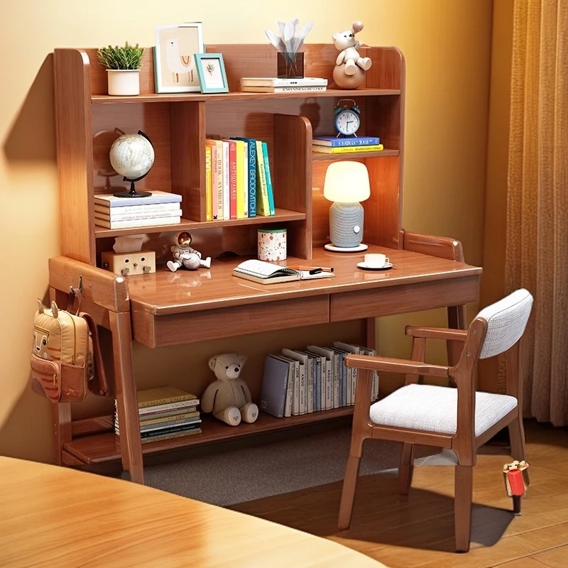 实木高端写字台书架一体高质量家用学生学习桌多功能写字桌可升降