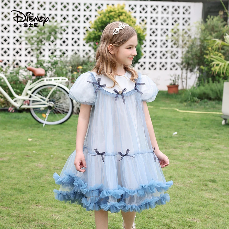 Disney/迪士尼女童宝宝连衣裙洋气女童夏日蕾丝公主淑女裙中大童