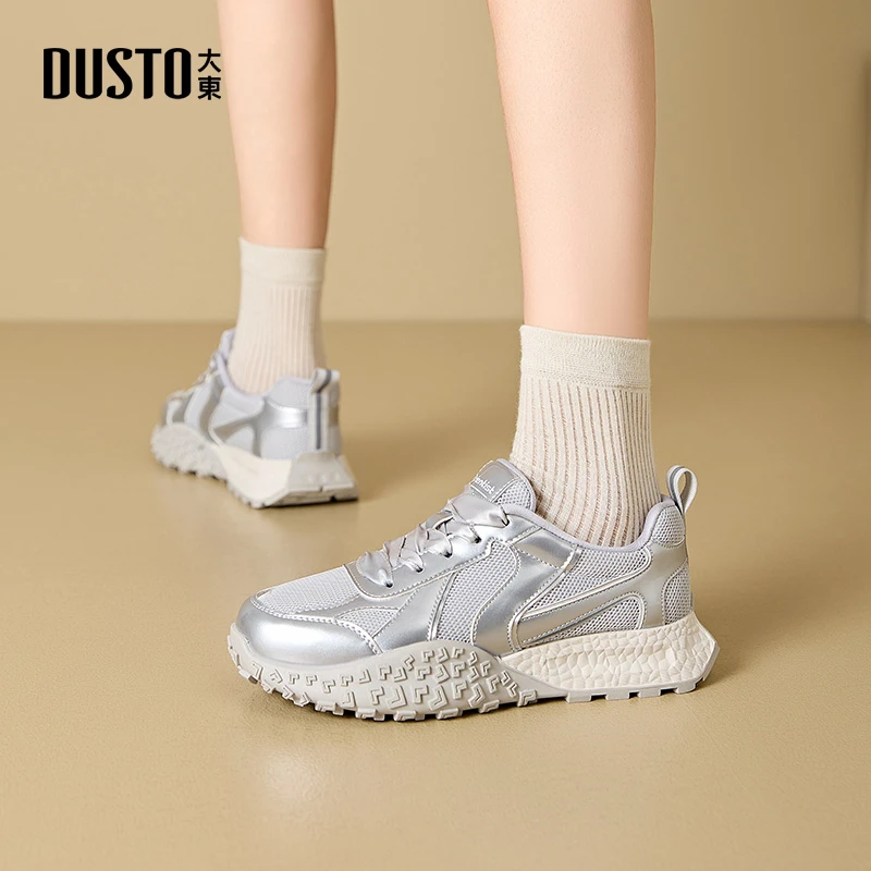 大东休闲运动鞋2025春季新款时尚百搭透气女鞋厚底增高网面鞋0362