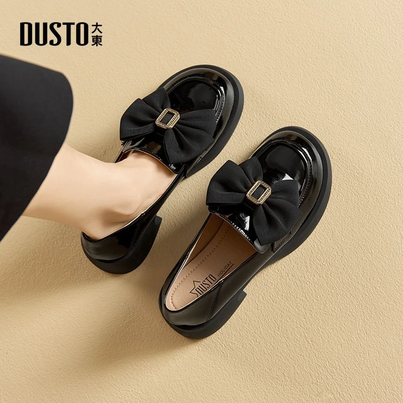 DUSTO/大东2025秋季新款乐福鞋女蝴蝶结甜美通勤外穿中跟单鞋3205