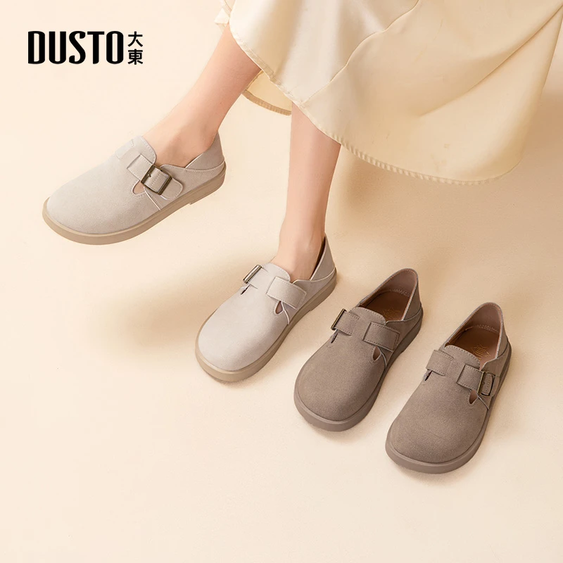 大东女鞋简约勃肯鞋2025春季新款全包软底乐福鞋休闲舒适单鞋1213