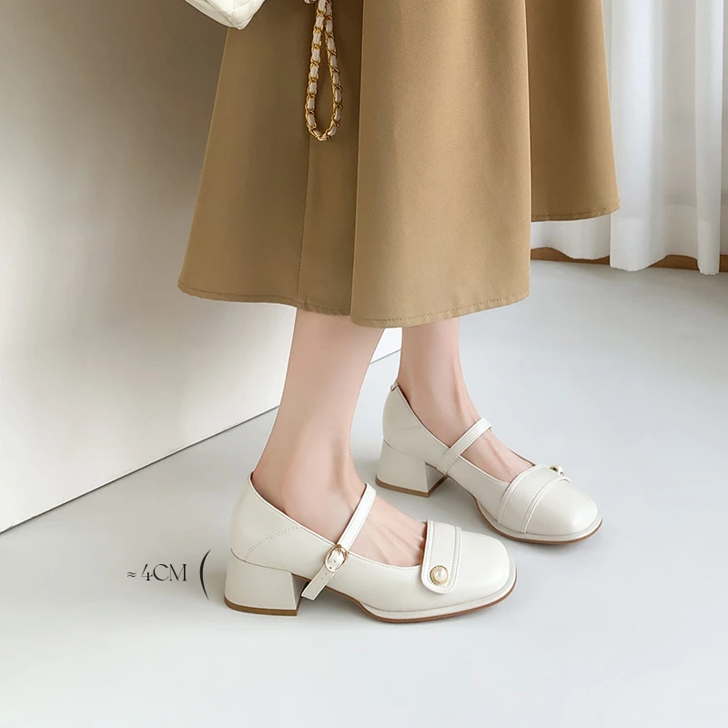 DUSTO/大东秋冬单鞋女2025新款百搭方头中跟玛丽珍浅口女鞋0019