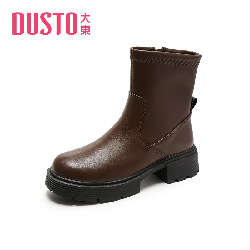 DUSTO/大东2023新款秋冬靴子时尚百搭女靴厚底防滑圆头短靴0705