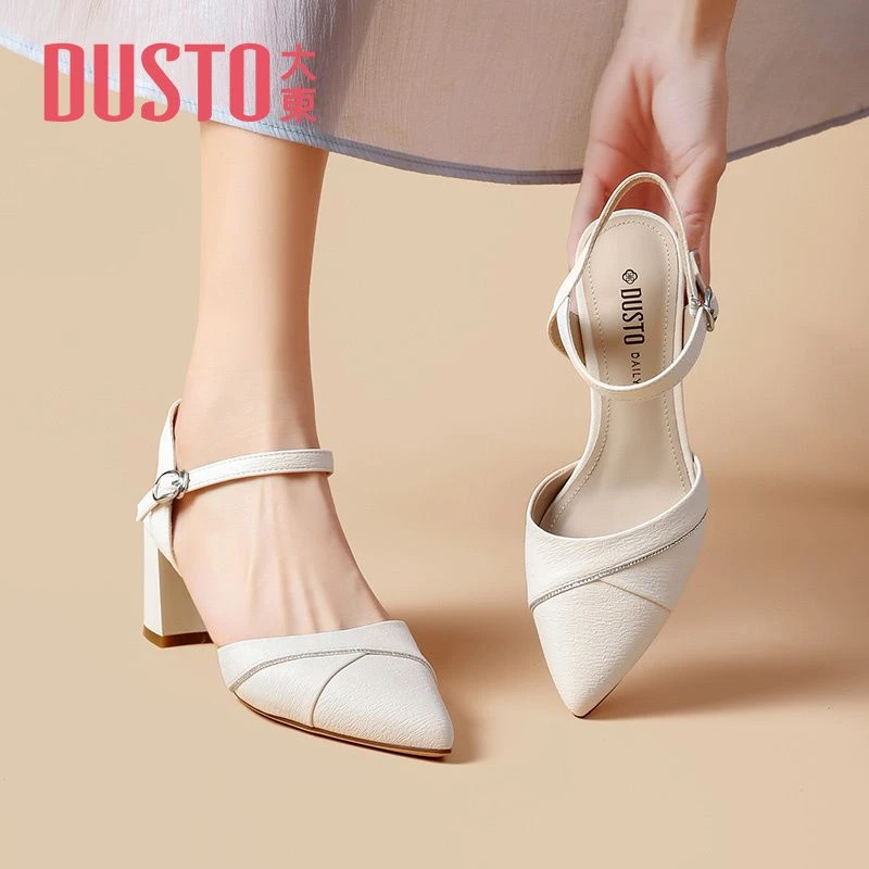 DUSTO/大东女鞋2025夏季新款后空凉鞋粗跟轻便一字扣鞋子女3547