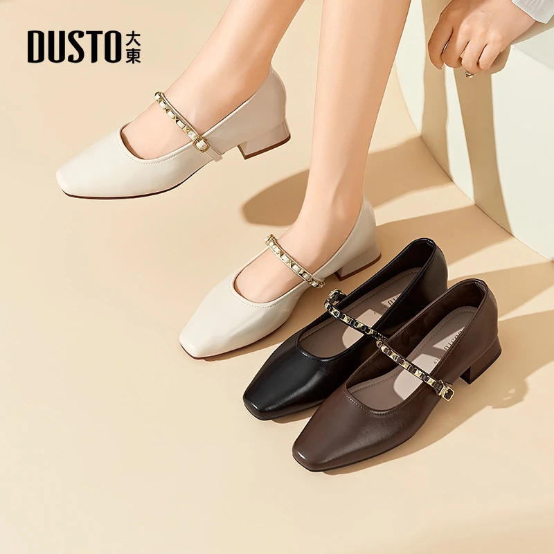 大东玛丽珍气质女鞋2025春季新款低跟浅口时装通勤不累脚单鞋0009