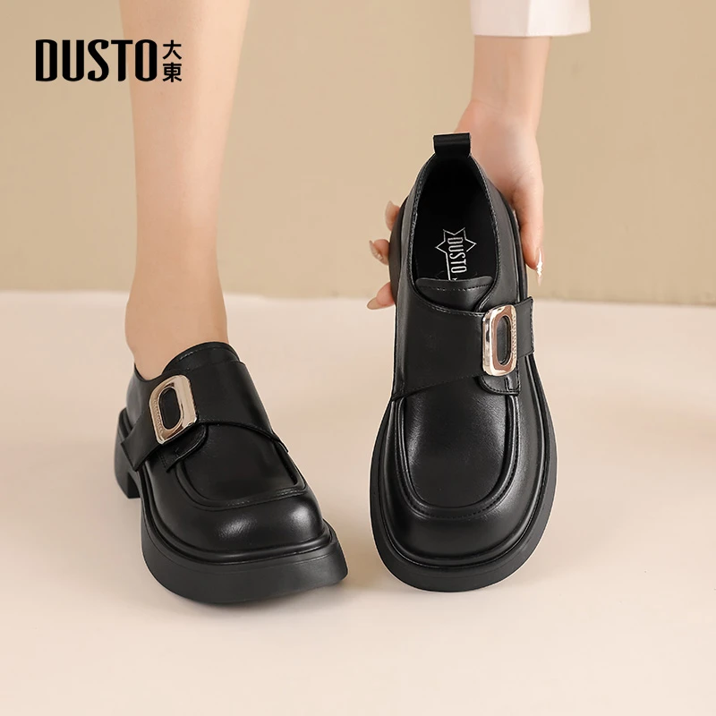 DUSTO/大东厚底乐福鞋2024秋冬百搭时尚女鞋中跟套脚通勤单鞋0117