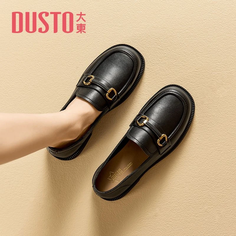 DUSTO/大东乐福鞋2024秋冬新款休闲气质方跟套脚皮鞋低跟女鞋1235
