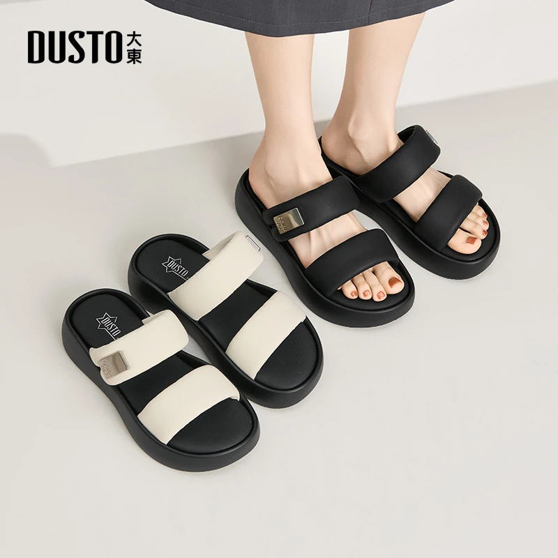 DUSTO/大东女鞋厚底拖鞋2025夏季新款简约百搭舒适踩屎感凉拖0316