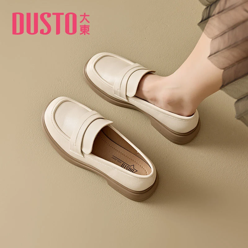大东厚底乐福鞋2025秋季新款简约风中跟圆头舒适外穿套脚单鞋3141