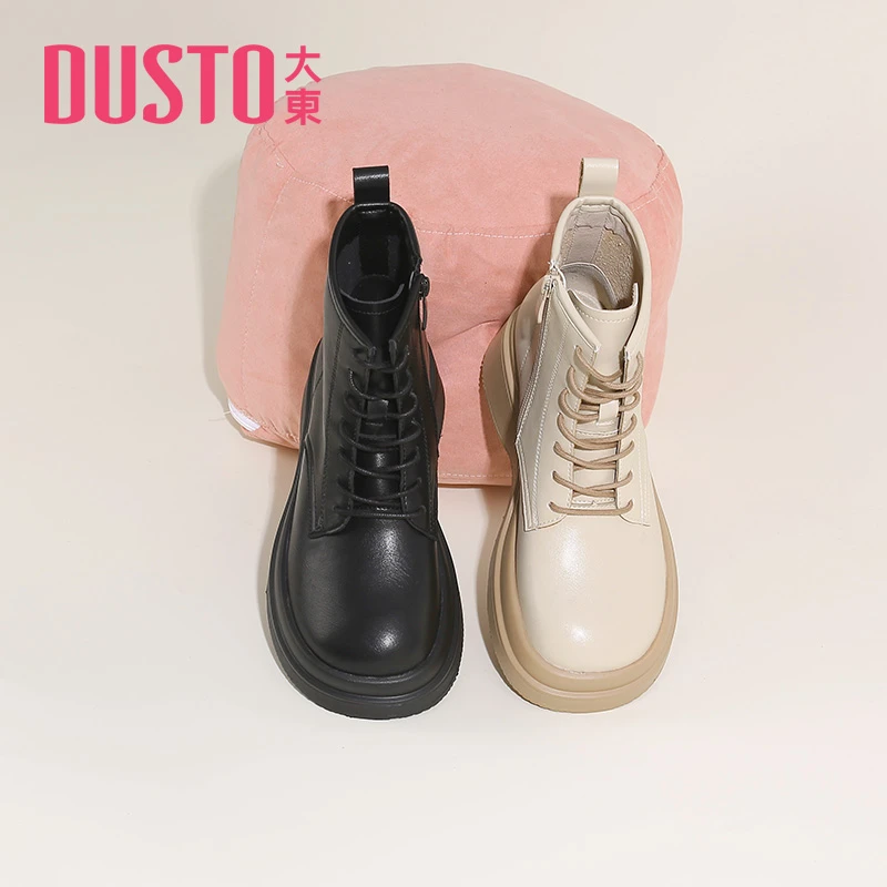 DUSTO/大东马丁靴女2024秋冬新款休闲圆头厚底侧拉链帅气女鞋0700