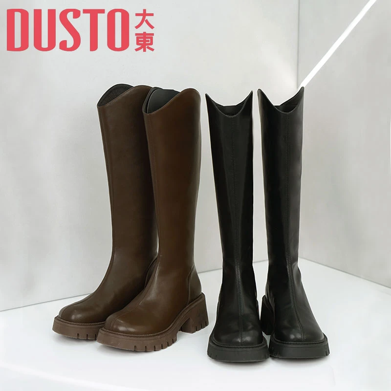 DUSTO/大东骑士靴女鞋秋冬新款长筒靴子显瘦潮流粗跟长筒靴D1655