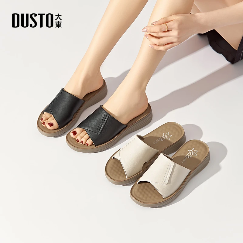 DUSTO/大东时装拖鞋女2025夏季新款休闲中跟套脚凉拖轻便鞋子5001